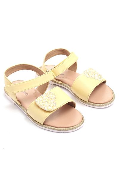 Pine kids Sandals with Velcro Closure and Heart Applique- Yellow