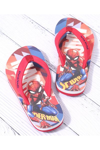 Pine kids Slip On Style Flip Flops Spider Man Print Red
