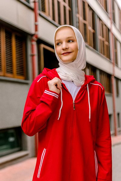 COSMOS BOX Κόκκινο Σετ Φούτερ Hijab Διπλό - Τονίκ