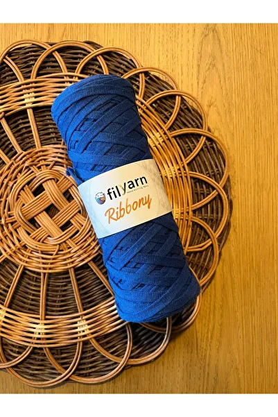 Filyarn Navy Blue Ribbony Knitting Lanyard - 200Gr, 120Meters, Limited Edition