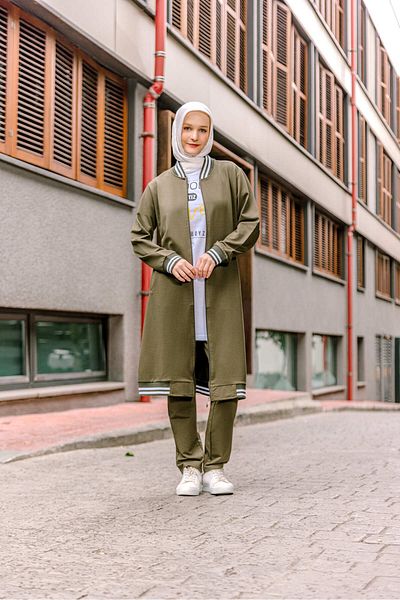 COSMOS BOX Χακί Γυναικεία Φούτερ Hijab - Σετ Τριπλό Τούνικ