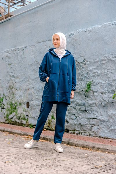 COSMOS BOX Γυναικείο Σετ Φούτερ Hijab Σετ Indigo με τσέπη καγκουρό