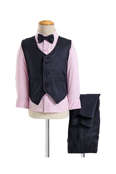Babyhug Cotton Full Sleeves Party Wear Suit With Blazer Arrow Print - Navy Blue & Pink