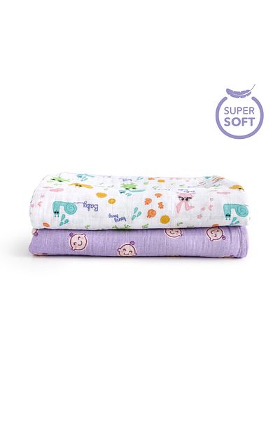 Milk & Moo طقم أغطية موسلين من Milk&Moo مكون من قطعتين من Milk&Moo Friends
