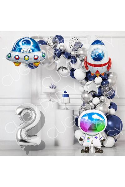 CUGY Space Concept Birthday Party Celebration Set in Silver and Navy Blue Colors