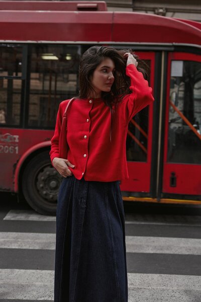 Fahhar Crop Hırka Kırmızı