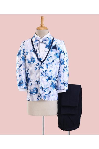 Babyhug Full Sleeves 3 Piece Floral Party Suit - Blue