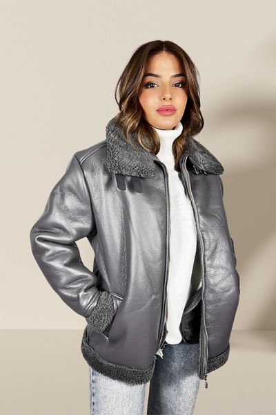 Michelle COCO Women's High Calire Leather Coat - Fur Collar, Special Design