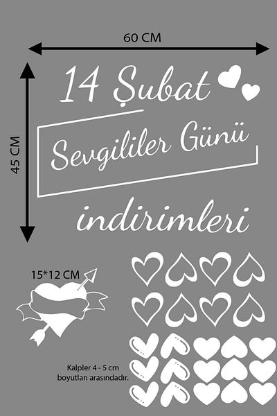 FİXFLEX Happy Valentine's Day Valentine's Day Custom Sticker Heart, Love, I Love You Glass, Wall Sticker Set