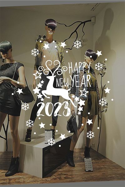 FİXFLEX Happy New Year Deer And 2023 New Year Decorations SPECIAL Year Storefront, glass, wall SPECIAL sticker
