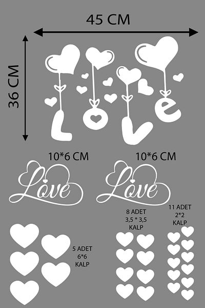FİXFLEX Happy Valentine's Day Valentine's Day Custom Sticker Heart, Love, I Love You Glass, Wall Sticker Set