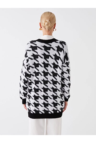LC Waikiki Lcw Modest Siyah V Yaka Desenli Kadın Triko Hırka