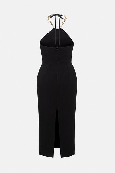Edela Halter Neck Zipper Dress - Chain Detail, Halter Neck 7010