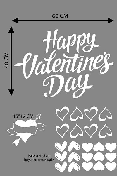 FİXFLEX Happy Valentine's Day Valentine's Day Custom Sticker Heart, Love, I Love You Glass, Wall Sticker Set