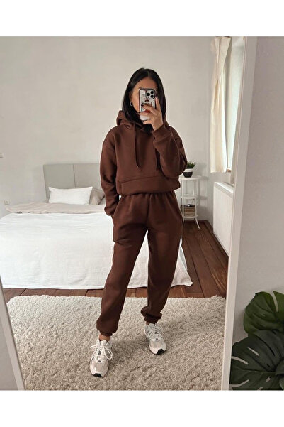 Eritqaa Brown Printed Hooded Sweatshirt Hoodie