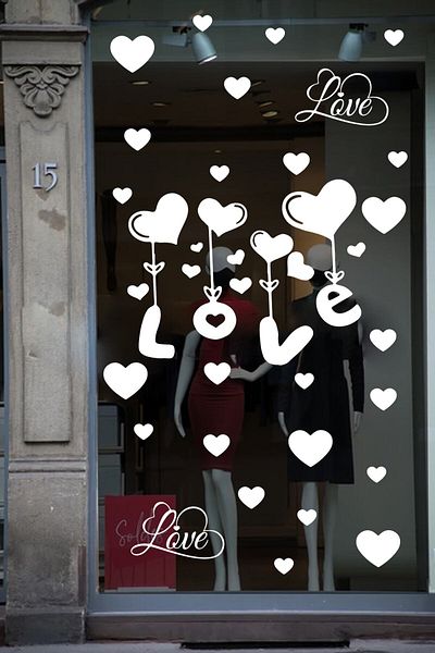 FİXFLEX Happy Valentine's Day Valentine's Day Custom Sticker Heart, Love, I Love You Glass, Wall Sticker Set