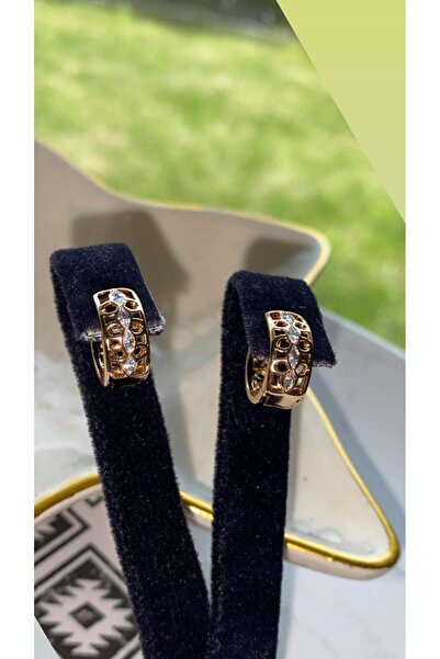 juleeco Taşlı Iki Taraflı Kullanıma Uygun Rose Rodyum Kaplama Küpe(XP)(1CM)