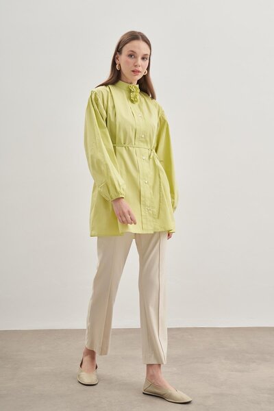 Fahhar Light Green Flower Detailed Shirt