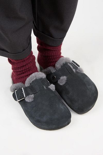 Manijero {Zeta 2 Furry ) Papuci de damă din piele naturală cu cataramă Sabo antracit