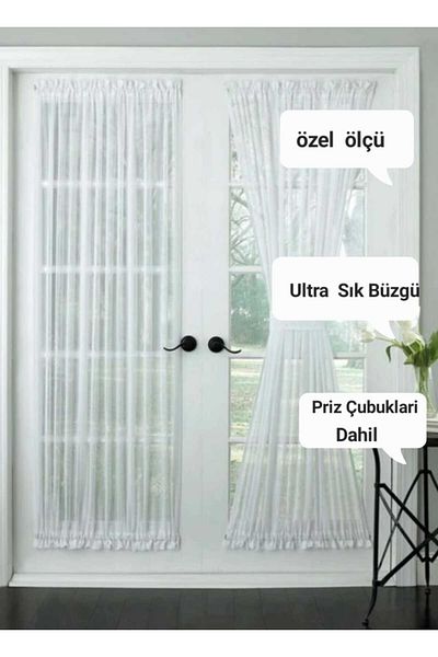 TULUM'S Drop Patterned Bamboo Tulle Linen Curtain - Includes Rods
