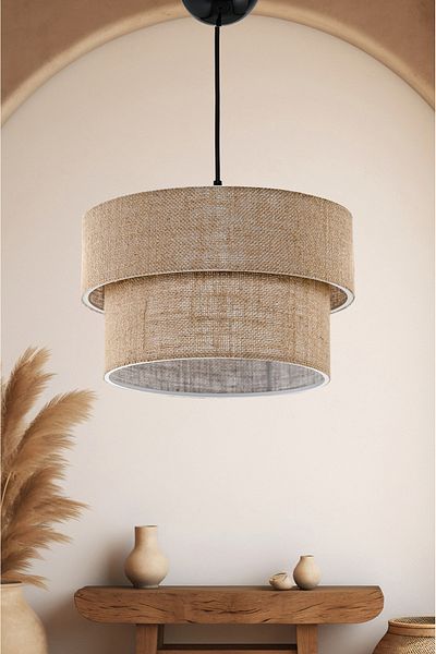 EvLight Jute Rope Fabric Wicker Natural Rattan Pendant Lamp Chandelier