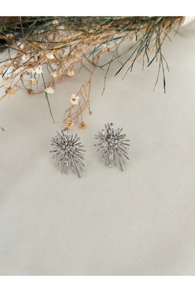 mibrillo Gümüş Renk Şık Taşlı Küpe