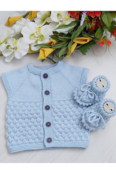 8 Ekim Tasarım Atölyesi Knitted 0_1 Year Old Baby Vest Booties Set