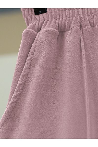 Modamorfo Striped Velvet Trousers with Elastic Waist - Powder