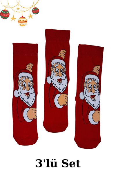 PJ & Me Set of 3 Christmas Socks with Cute Santa Claus Figure