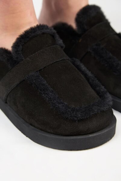 Manijero (Ecemi Platform) Γυναικείες μαύρες παντόφλες πλατφόρμας Loafer από γνήσιο δέρμα