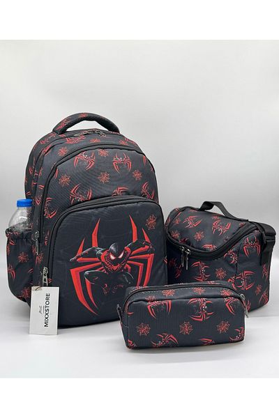 ms mixxstore Rucsac cu model de păianjen Geantă de școală primară cu alimentare din folie și suport pentru stilou