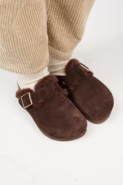 Manijero {Zeta 2 Furry) Women's Genuine Leather Belted Buckle Sabo Brown Slippers