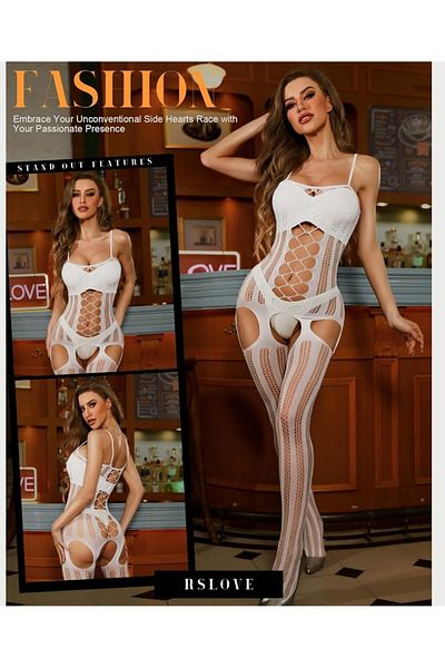 İntive Lingerie Secret Love Thin Strap Garter Look Body Stocking with Mesh Detail on the Front
