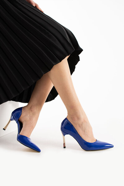 Güllü Shoes Námořnická modrá lakovaná kůže Veganské jehlové podpatky – pro pohodlné ležérní i zvláštní příležitosti