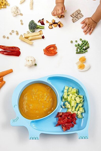 Genel Markalar Fil Figürlü Lüksa Bölmeli Bebek Mama Tabağı Mavi