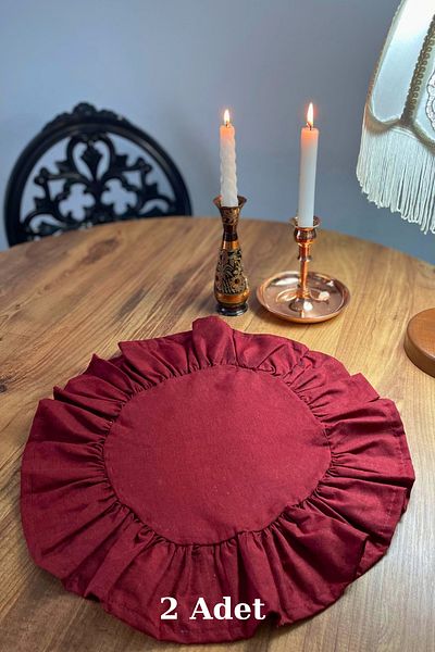 KAMİZ Serviciu rotund american Burgundy (roșu) cu 2 volane - 40x40