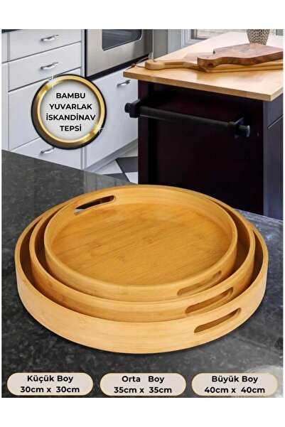 MİEN 3 'lü Yuvarlak Bambu Tepsi MIEN314
