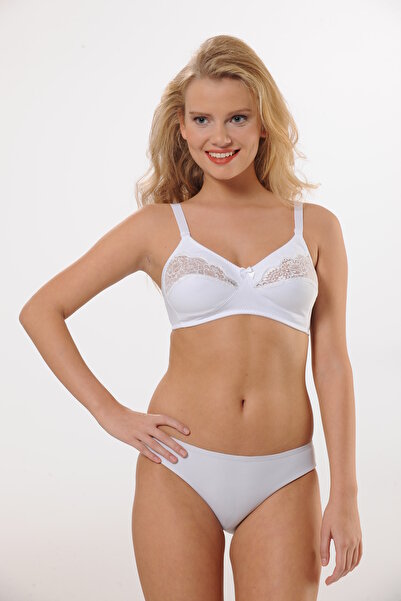 MODA Sutien Push-Up efect modelator cu detaliu din dantelă – alb, cu bretele