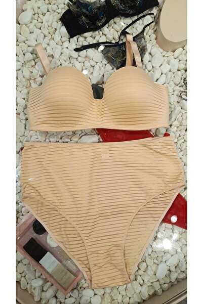 White Lady High Waist Striped Lotus Bra Set