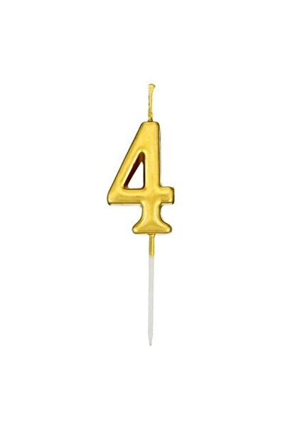 PASTAHÜMA 4 Yaş Gold Rakam Mum Altın Renk Doğum Günü Pasta Mumu Sarı Renkli P...