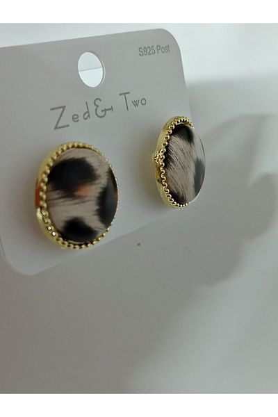 mos&more White Leopard Small Button Women Earrings