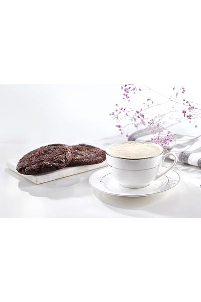 Homelux Set cafea/ceai 12 bucati, portelan, 220 ml sos pentru pahare, alb/argintiu, Aura