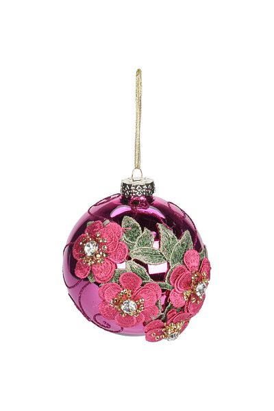 Homelux Minge de craciun din dantela, paiete, 10 cm, sticla, cilam/roz/verde