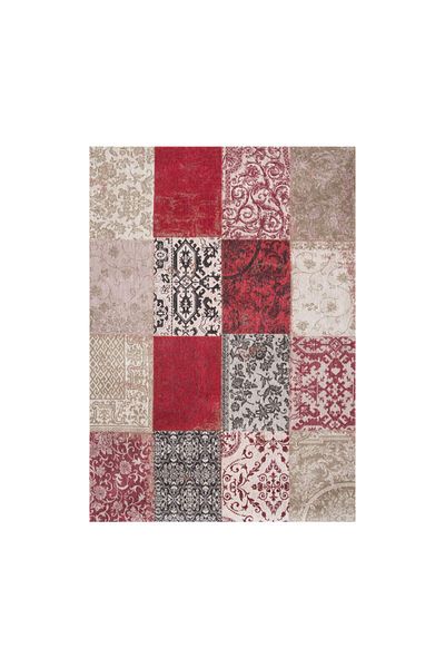 Homelux Rectangular Carpet, Cotton, 80x150, Pattern Rectangles, Red, Cream, Gray