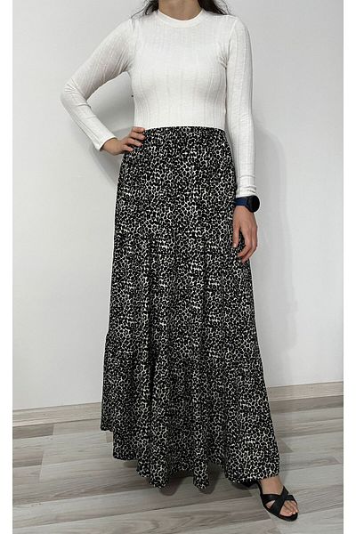 520CK Women's Leopard Print Ruffled Long Skirt / Hijab Skirt