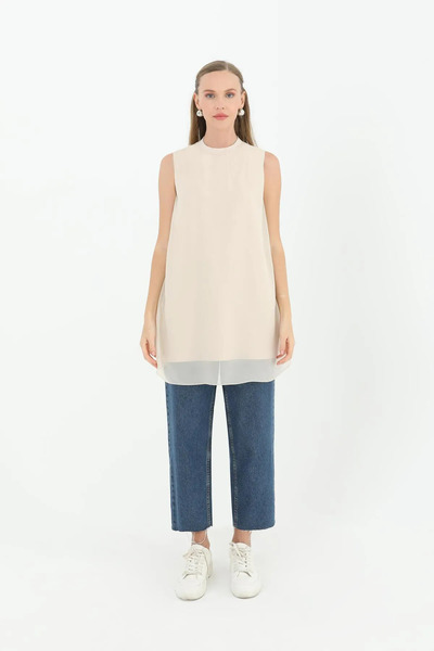 Puane Women's Sleeveless Front Chiffon Detailed Tunic Underwear 1027000