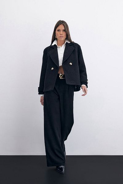 Sateen Black Boucle - Design de haină scurtă