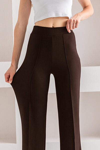 CNRCollection Női barna, magas derekú, elöl bordázott, széles szabású, széles szárú, modális szövet leggings nadrág