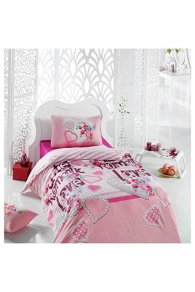 Homelux Bed Linen, 1 Person, 100% Cotton Ranforce, Love, Pink