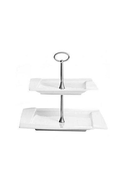 Homelux Suport pentru tort, 2 nivele, portelan, alb, Kubiko